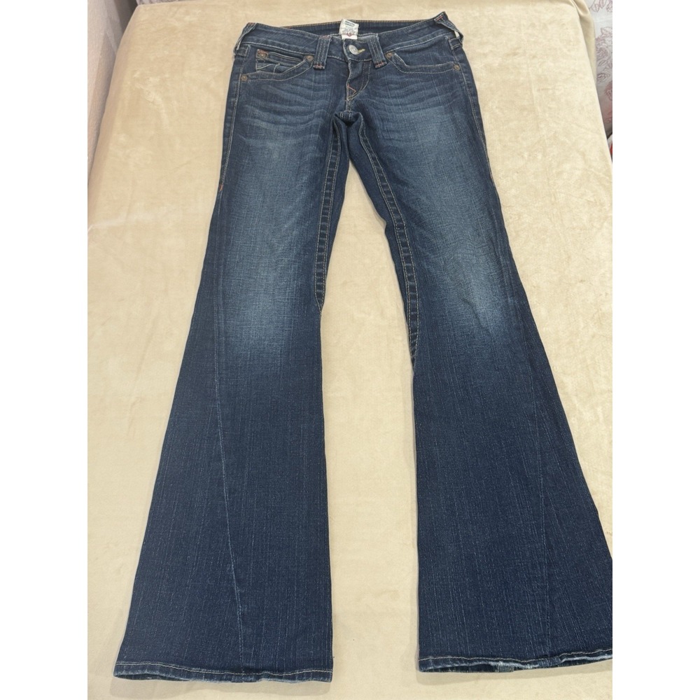 True Religion Joey Flared Twisted Seam Dark Wash Made USA Woman Sz 27